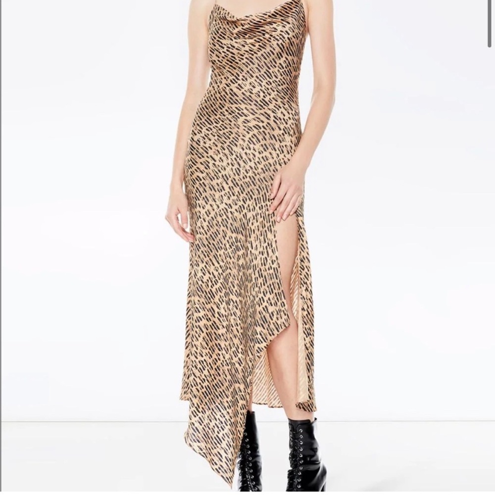 NWT Alice + Olivia Harmony Animal Print Tiger Cowl Neck Midi Dress